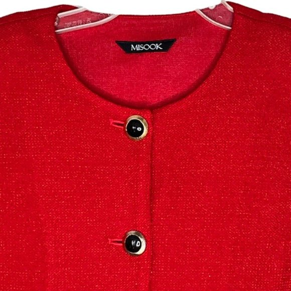 Misook Sparkly Mid-Hip Knit Blazer Pockets - Red - XL* - Picture 4 of 10